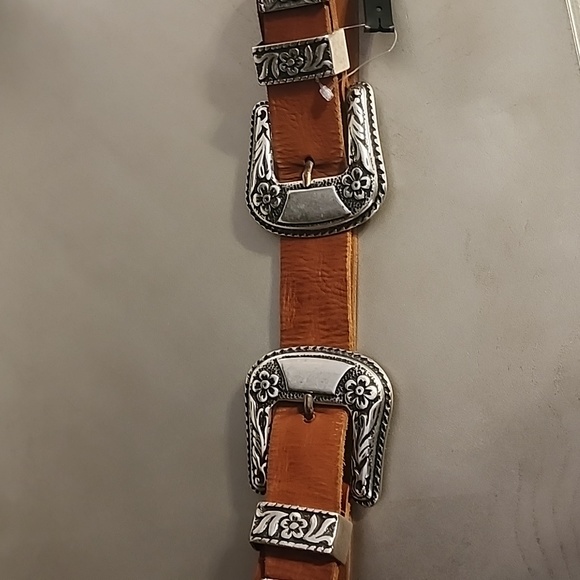 BRAVE REAL LEATHER DOUBLE WESTERN STYLE COGNAC COLOR BELT size 28 main image 7